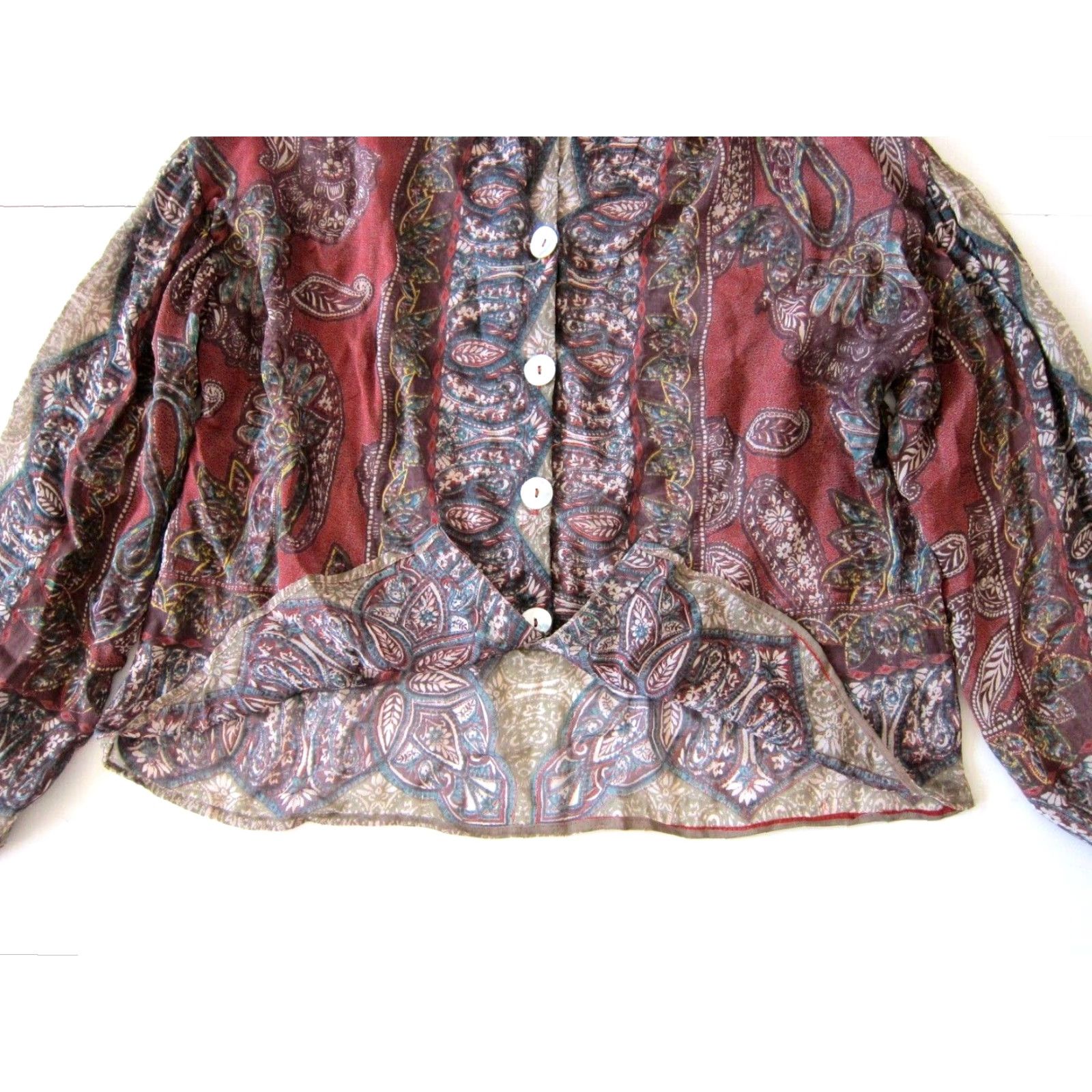 Pinko Nostalgia Blouse 100% Rayon Sheer Pink Green Floral Button Down Long Sleeve M Womens Vintage Size M / US 6-8 / IT 42-44 - 7 Thumbnail