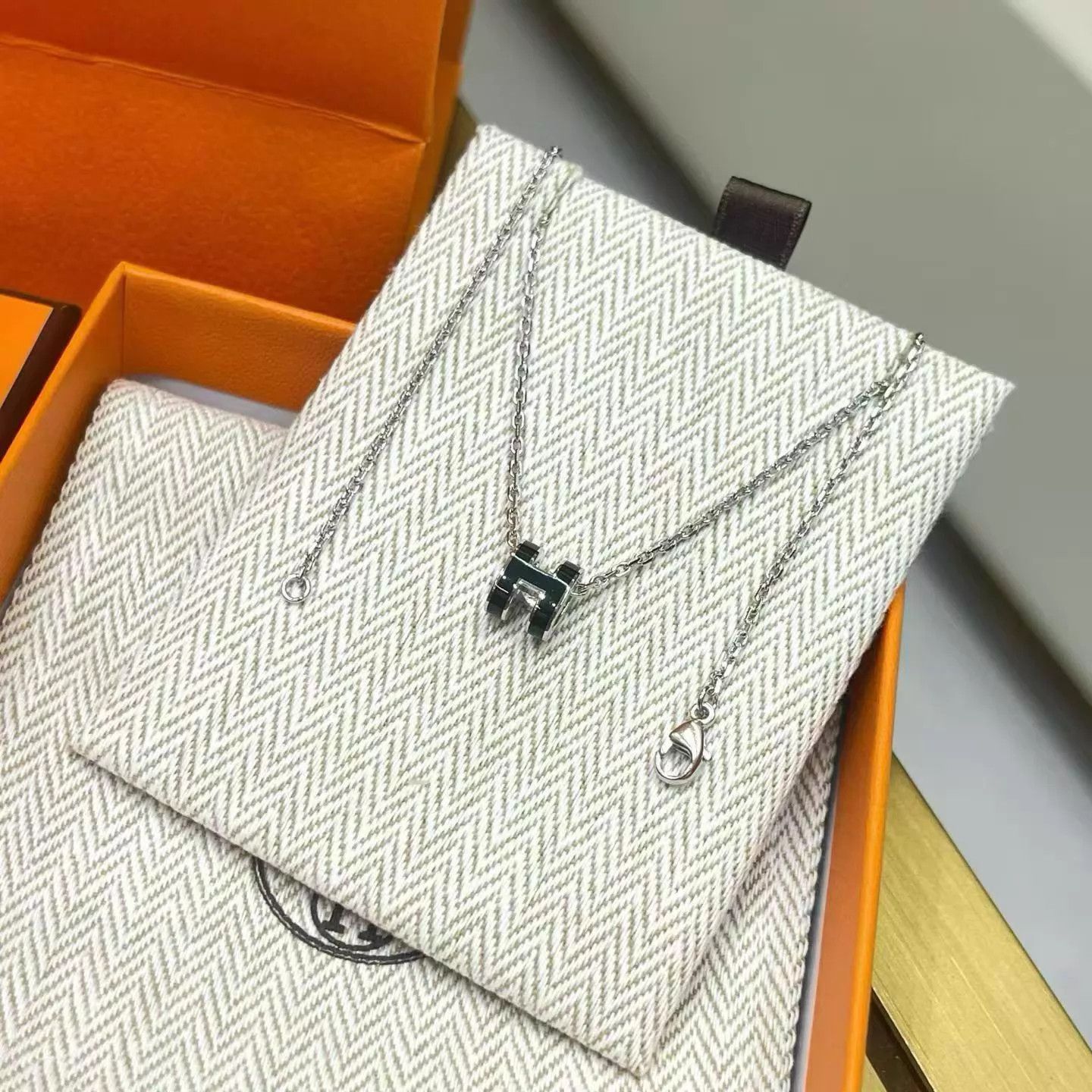 Hermes Hermes Pop Mini H Black Silver Necklace AH320 Size ONE SIZE - 1 Thumbnail