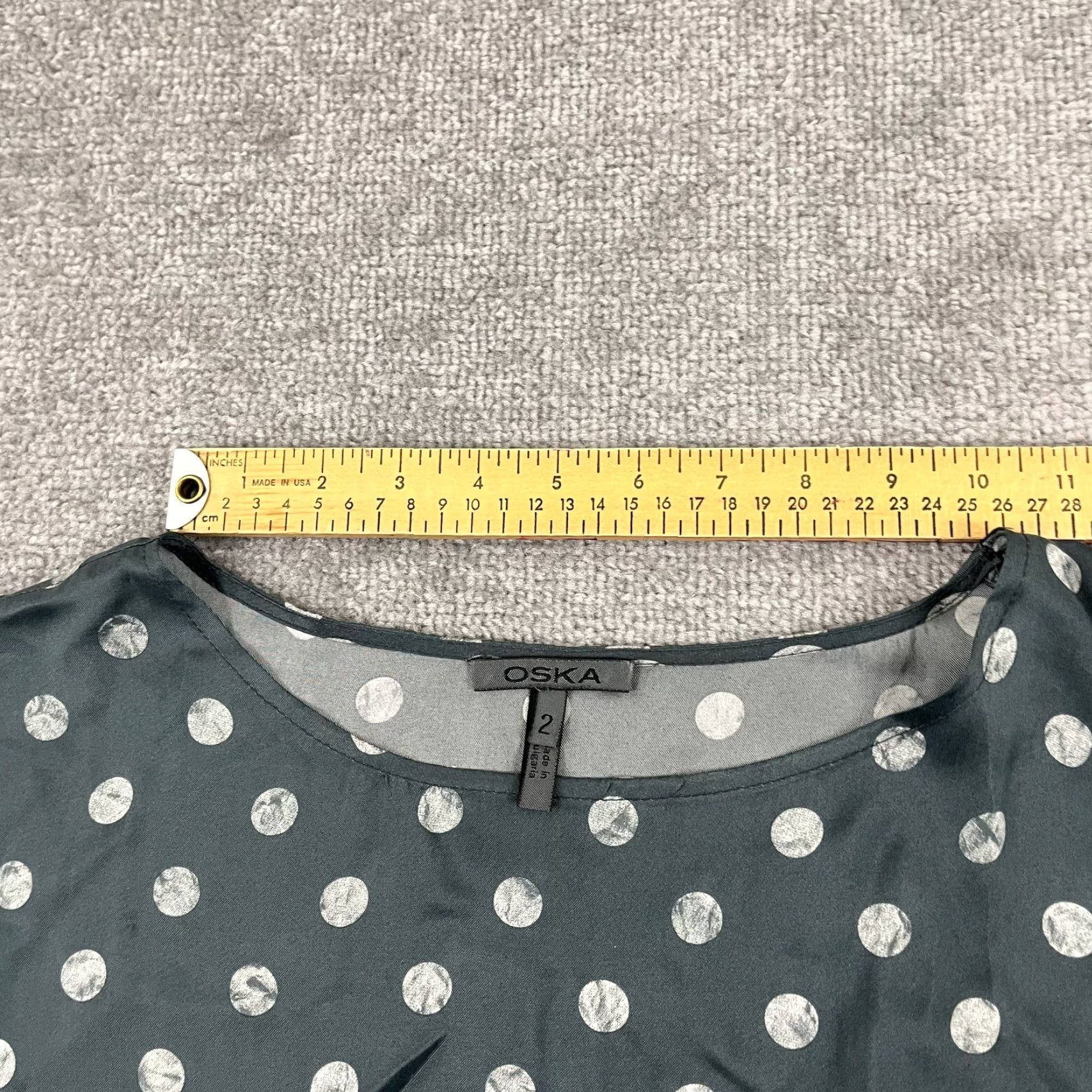 Vintage OSKA Blouse Top Boxy Green White Polka Dot Cupro Silky US 8/10 Size 2 Womens Size XS / US 0-2 / IT 36-38 - 7 Thumbnail