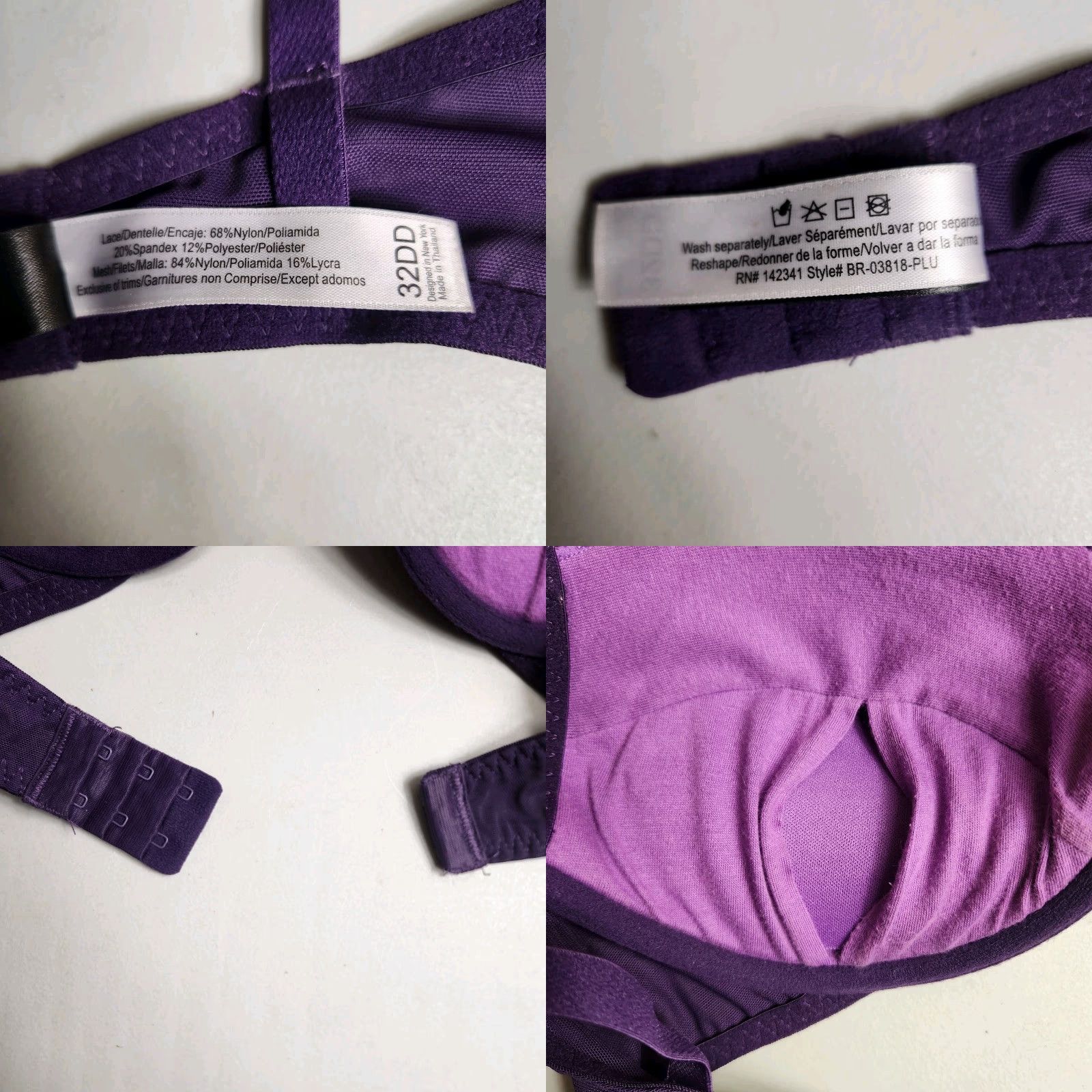 Vintage Adore Me Bra |32DD| Plum Purple Lace Push Up Balconette Bra Womens 32DD Purple Lace Back Closure Adjustable Strap Removable Pads Size ONE SIZE - 8 Thumbnail