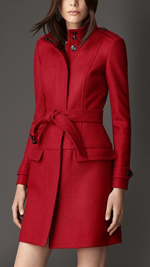 Burberry Burberry Women's Red Wool Belted Coat Size S / US 4 / IT 40 - 2 Thumbnail