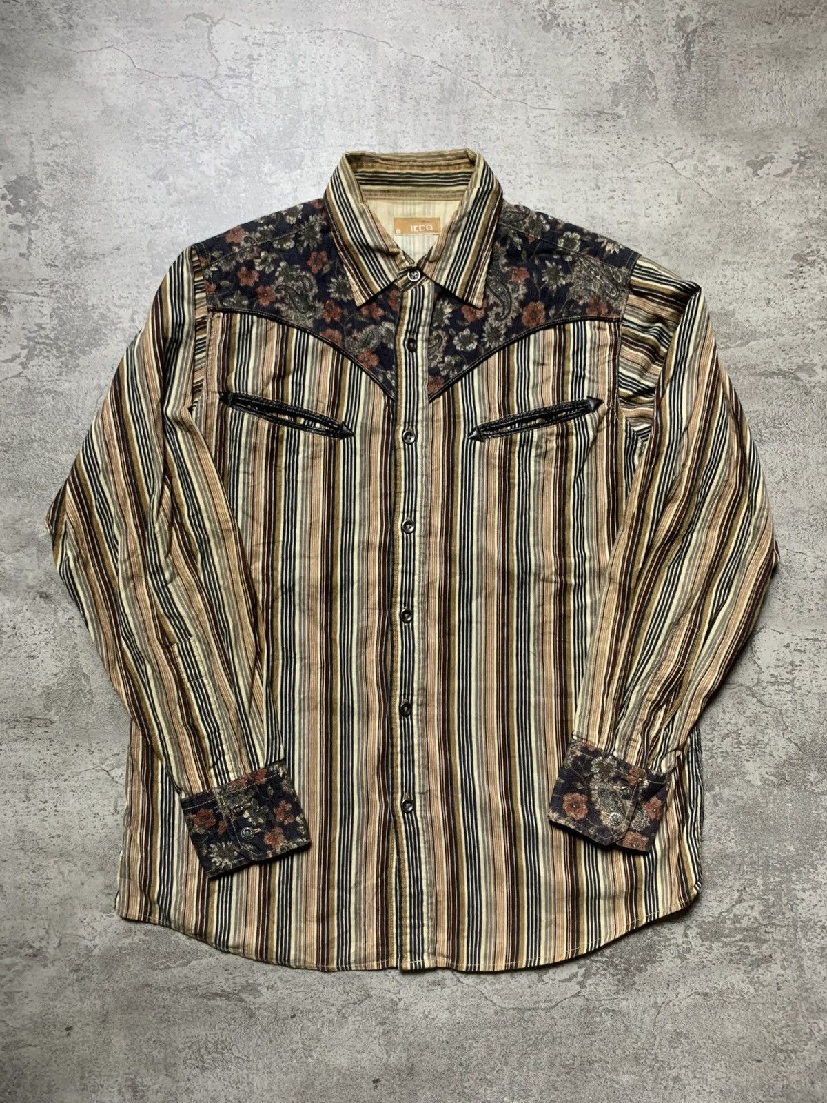 Japanese Brand 90s Japanese Ikka Striped Corduroy Western Shirt Size US L / EU 52-54 / 3 - 1 Thumbnail