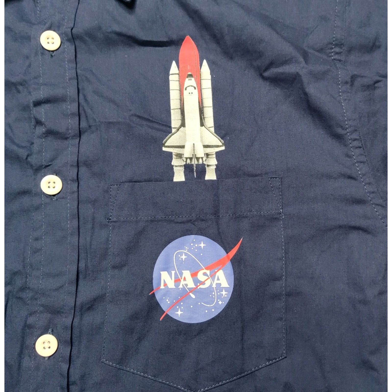 Vintage NASA x FIFTH SUN Men Small Blue Space Shuttle Short Sleeve Button-Up Shirt NEW Size US S / EU 44-46 / 1 - 7 Thumbnail