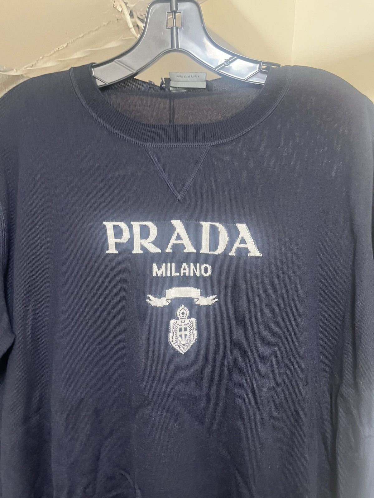 Prada Logo Short Sleeve Cashmere Wool Sweater Sz 50