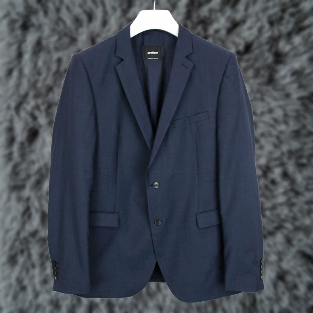 Vintage STRELLSON L-Rick Finest Super 100 Blazer Men's LARGE Wool Formal Single Breasted Blue Size 42R - 1 Thumbnail