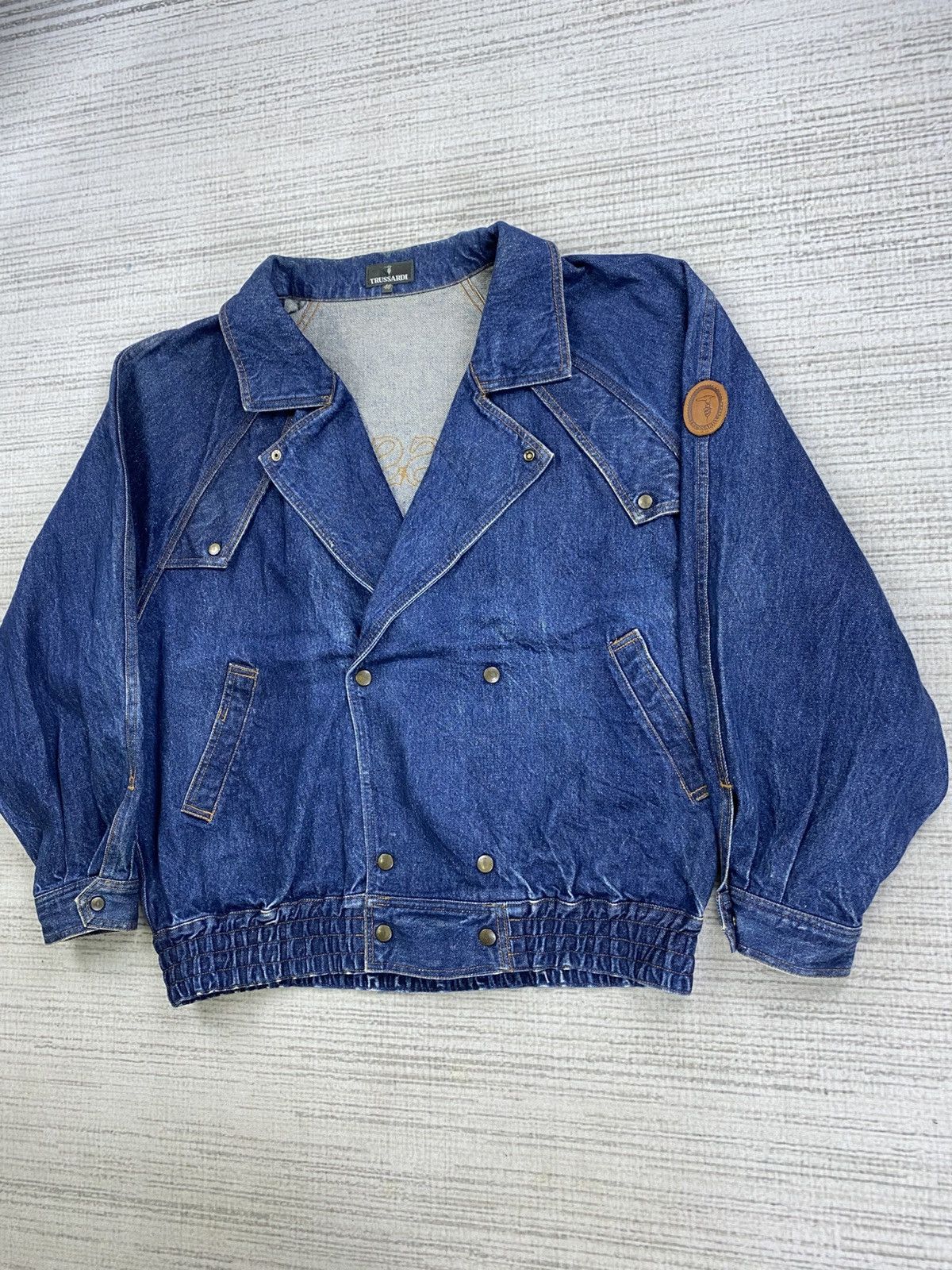 Trussardi Vintage Trussardi Rare Oversize Denim Blue Jacket Size US XL / EU 56 / 4 - 4 Thumbnail