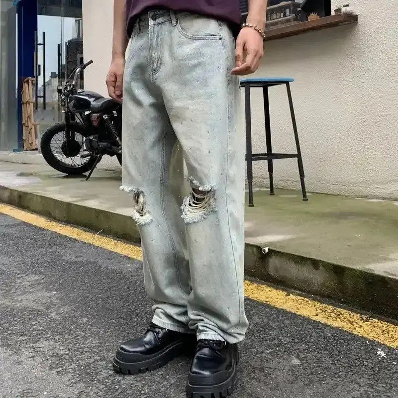 Japanese Brand Ripped On Knee Baggy Jeans Vintage Blue Full Crystal Printed Size US 32 / EU 48 - 4 Thumbnail
