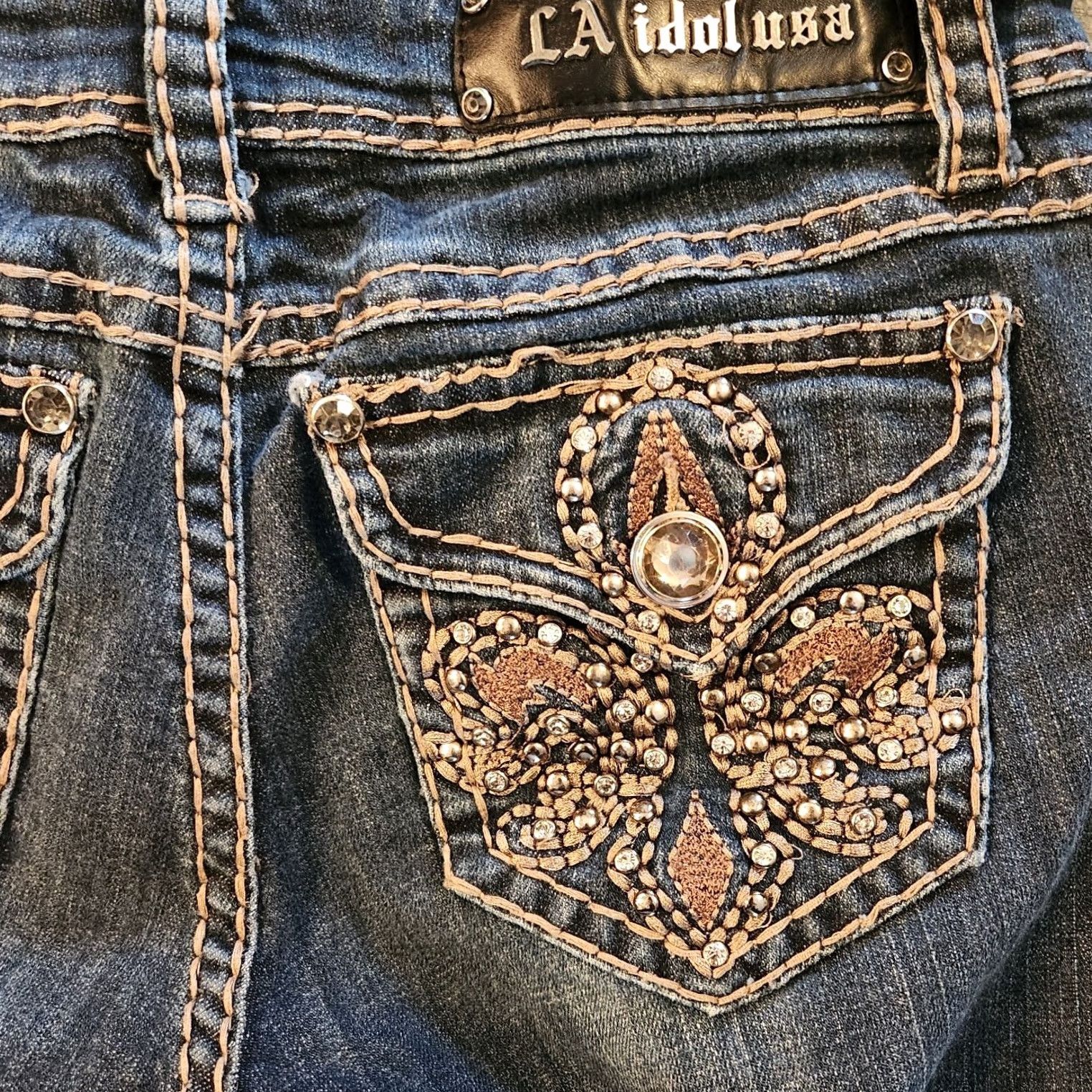 Vintage LA Idol Jeans Womens Size 9 Blue Bootcut 31 27 W 31 L 27 Thick Stitch Flair Size 30" / US 8 / IT 44 - 2 Thumbnail