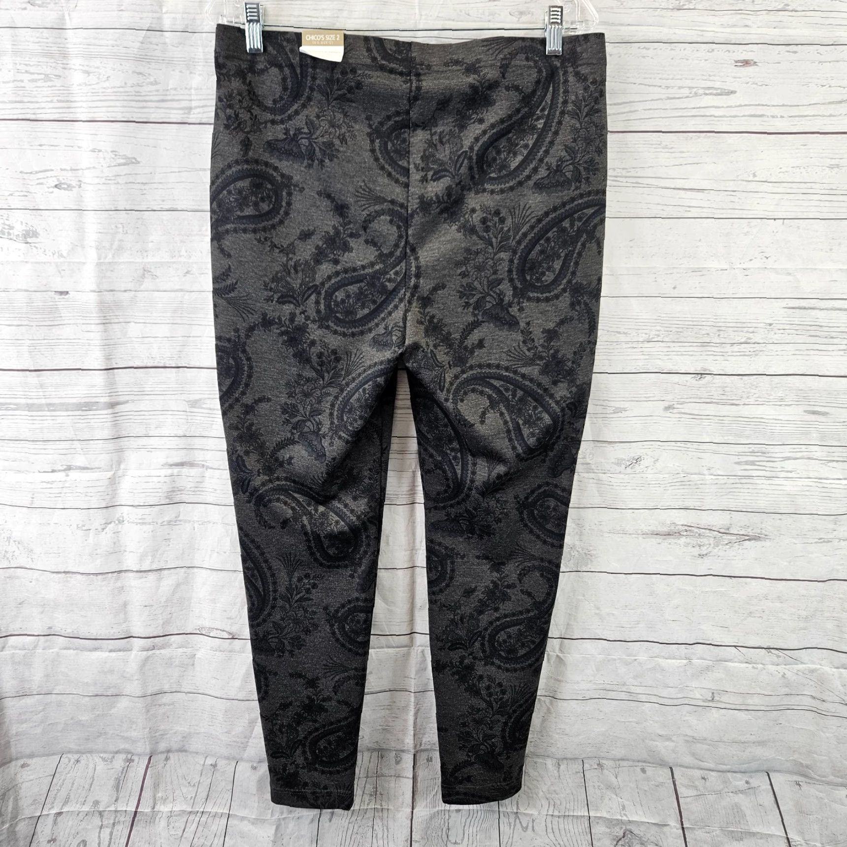Vintage Chico's Womens Fabulously Slimming Leggings Sz 12 Gray Blue Paisley Pull On Ankle Size 34" / US 12 / IT 48 - 3 Thumbnail