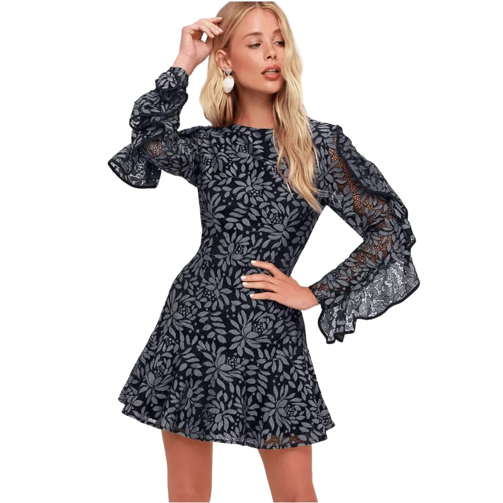 Other Keepsake The Label Engage Navy Blue Lace Long Sleeve Dress S Size S / US 4 / IT 40 - 1 Thumbnail