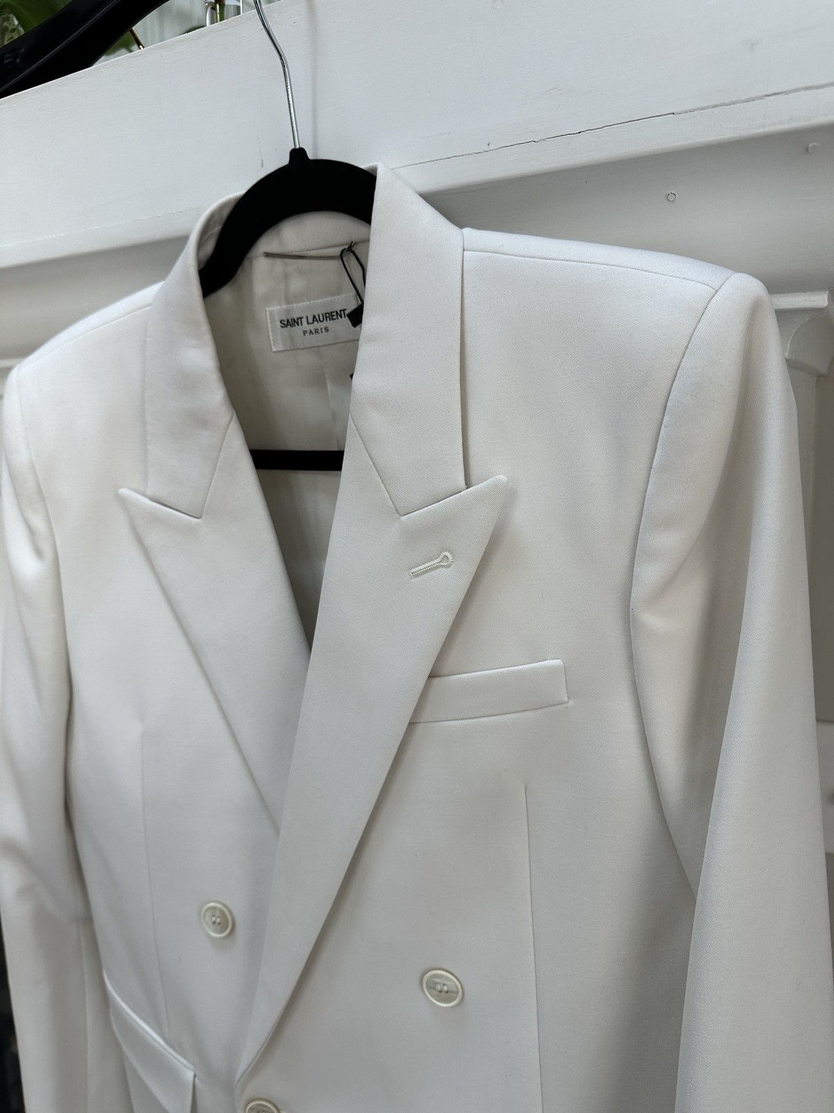 Saint Laurent Paris Ivory Double Breasted Suit Jacket Size 46R - 6 Thumbnail