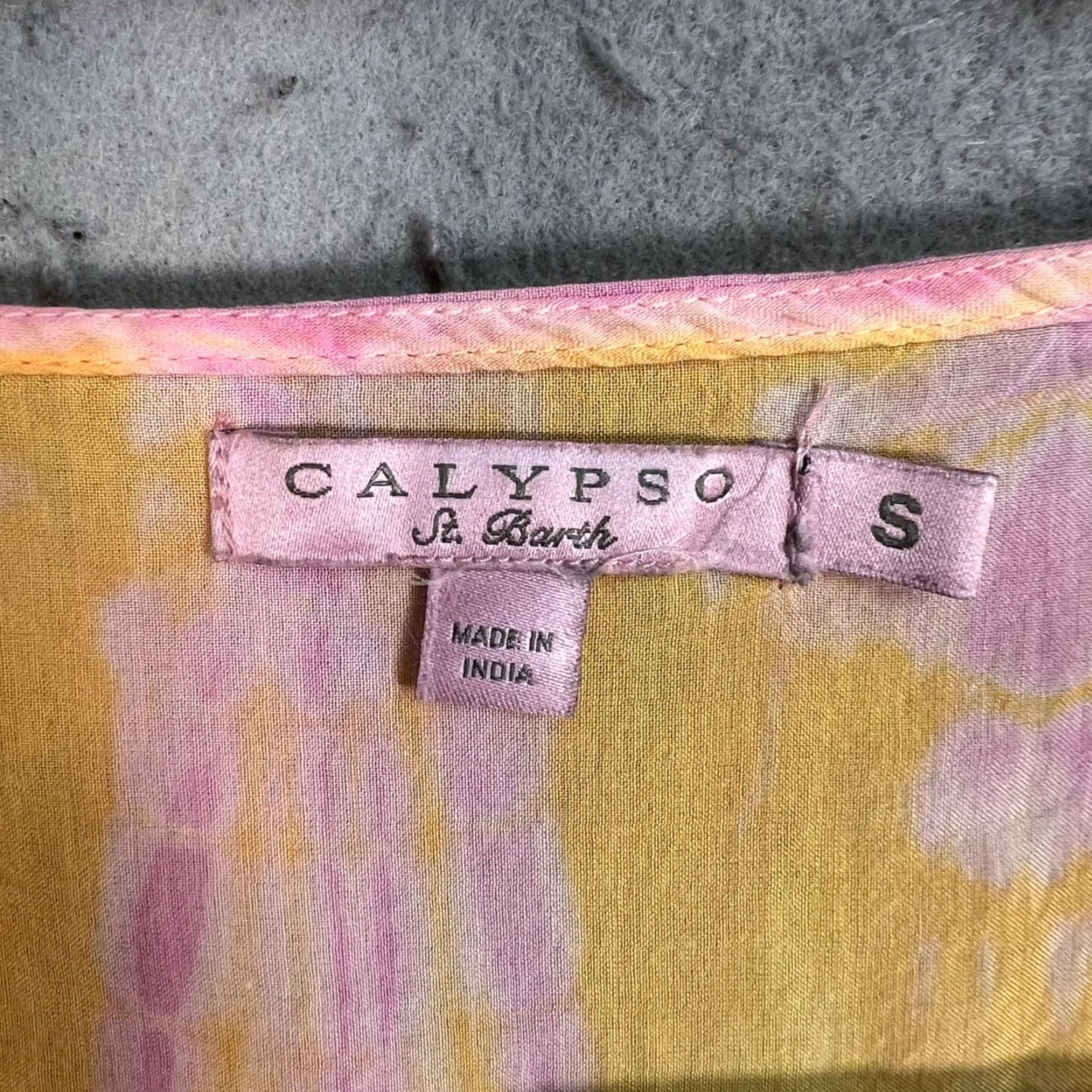 Vintage Calypso St. Barth Womens Small Pink & Yellow Tie-Dye Wrap Dress With Eyelet Hem Shirt Sleeveless V-Neck Casual Summer Spring Short Dress Womens Size S / US 4 / IT 40 - 3 Thumbnail