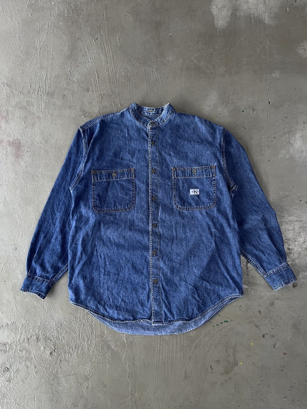 Calvin Klein Vintage Calvin Klein Indigo Denim Mandarin Collar Chambray Size US L / EU 52-54 / 3 - 1 Thumbnail