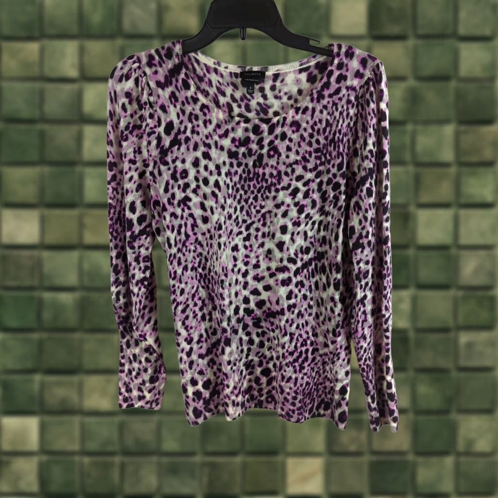 Talbots Talbots Sweater Puff Sleeve Swirl Animal Print S Women's Pullover Crew Neck Knit Merino Wool Lightweight Multicolor Size S / US 4 / IT 40 - 1 Thumbnail
