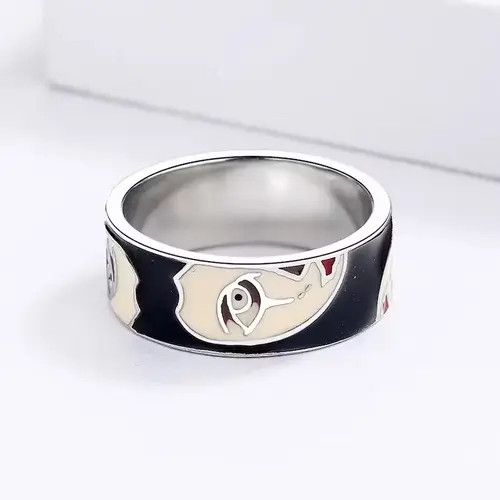 Ring Of Fire Creative Handmade Irregular Half Face Enamel Heart Ring Size ONE SIZE - 3 Thumbnail