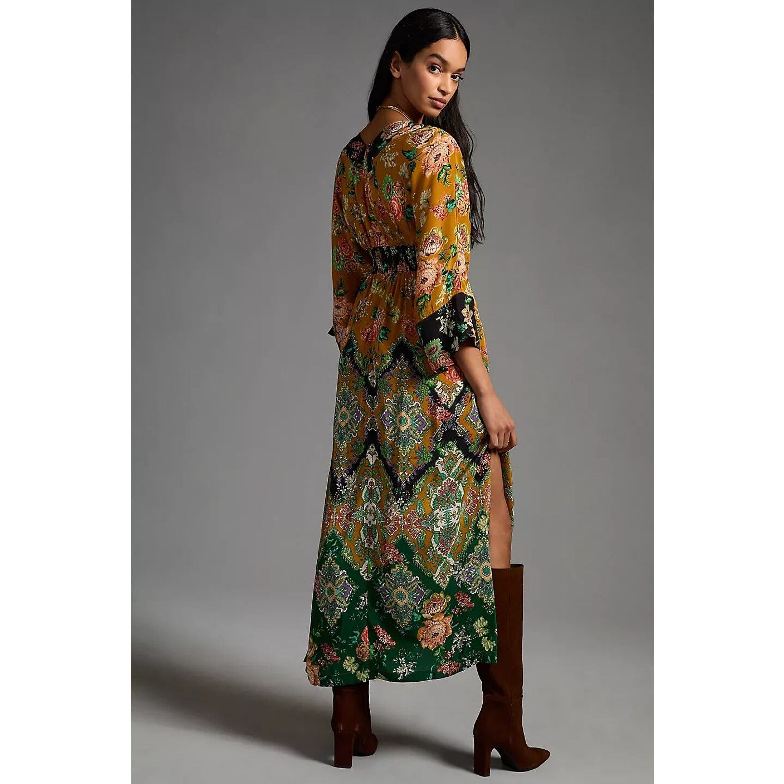 Anthropologie Anthropologie Floral Multicolor V-Neck Maxi Dress 00P Size XXS / US 00 / IT 34 - 2 Thumbnail
