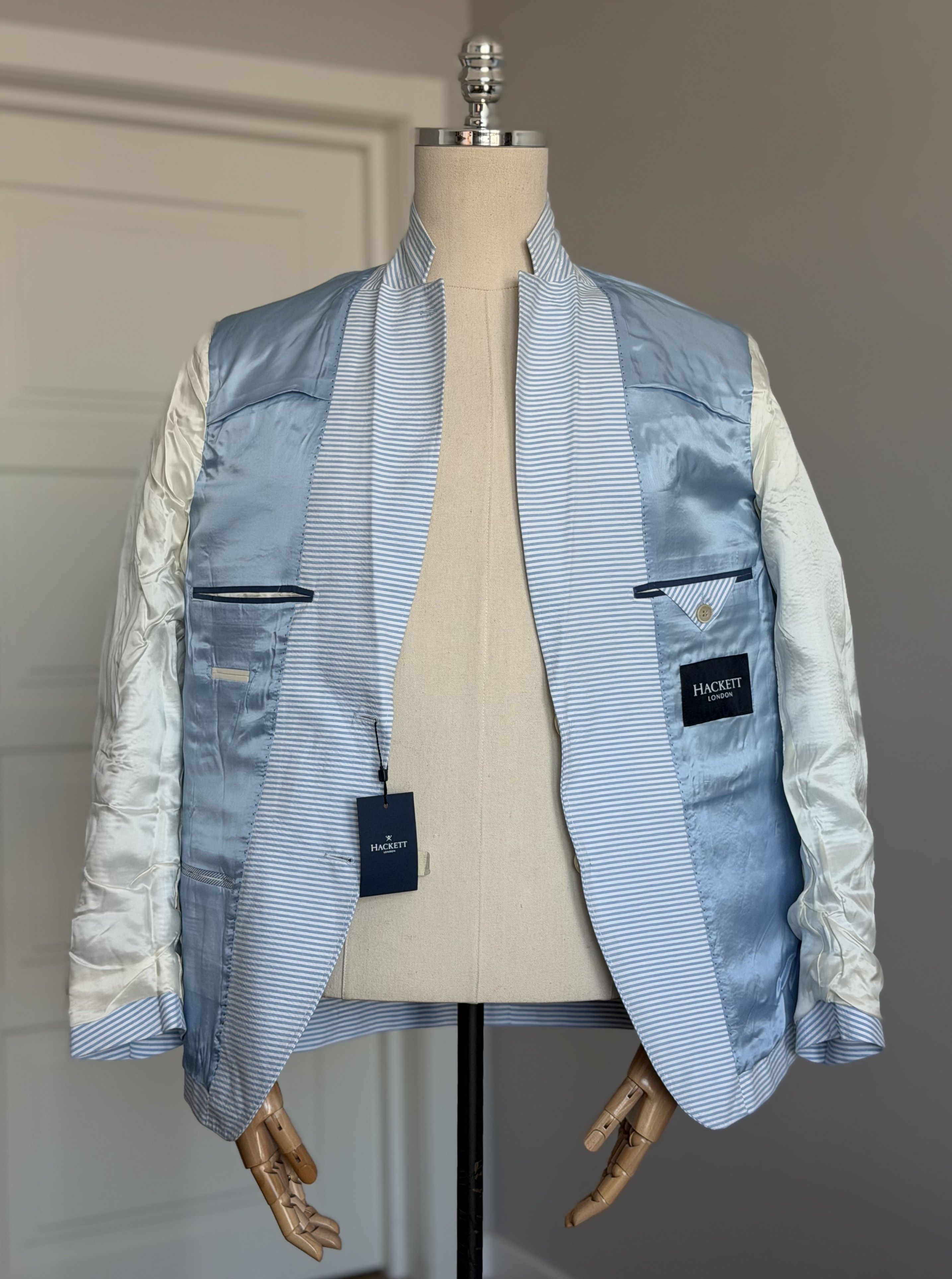 Hackett HACKETT London Horizontal Seersucker Men's Blazer Jacket Size 50R - 12 Thumbnail