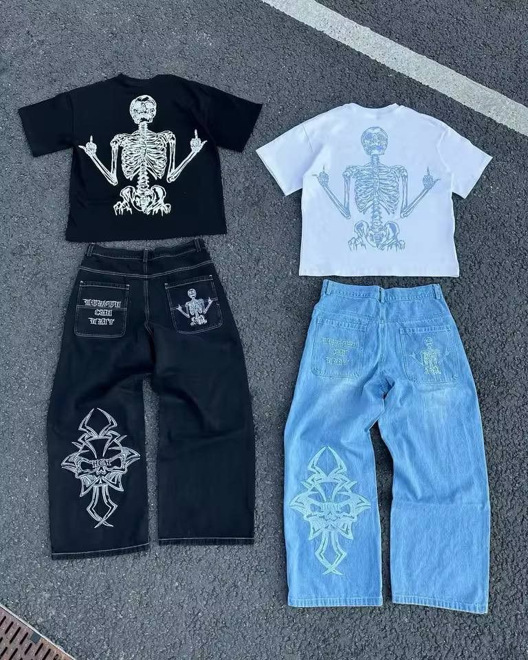 Japanese Brand × Vintage exclusive skeleton-embroidered jeans. Size 30" / US 8 / IT 44 - 4 Thumbnail