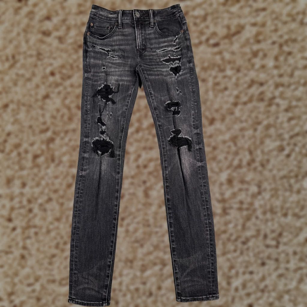 American Eagle Outfitters American Eagle Outfitters Jeans Womens 28 Black Distressed Skinny Airflex Plus 28x34 Jeans Size 28" / US 6 / IT 42 - 1 Thumbnail