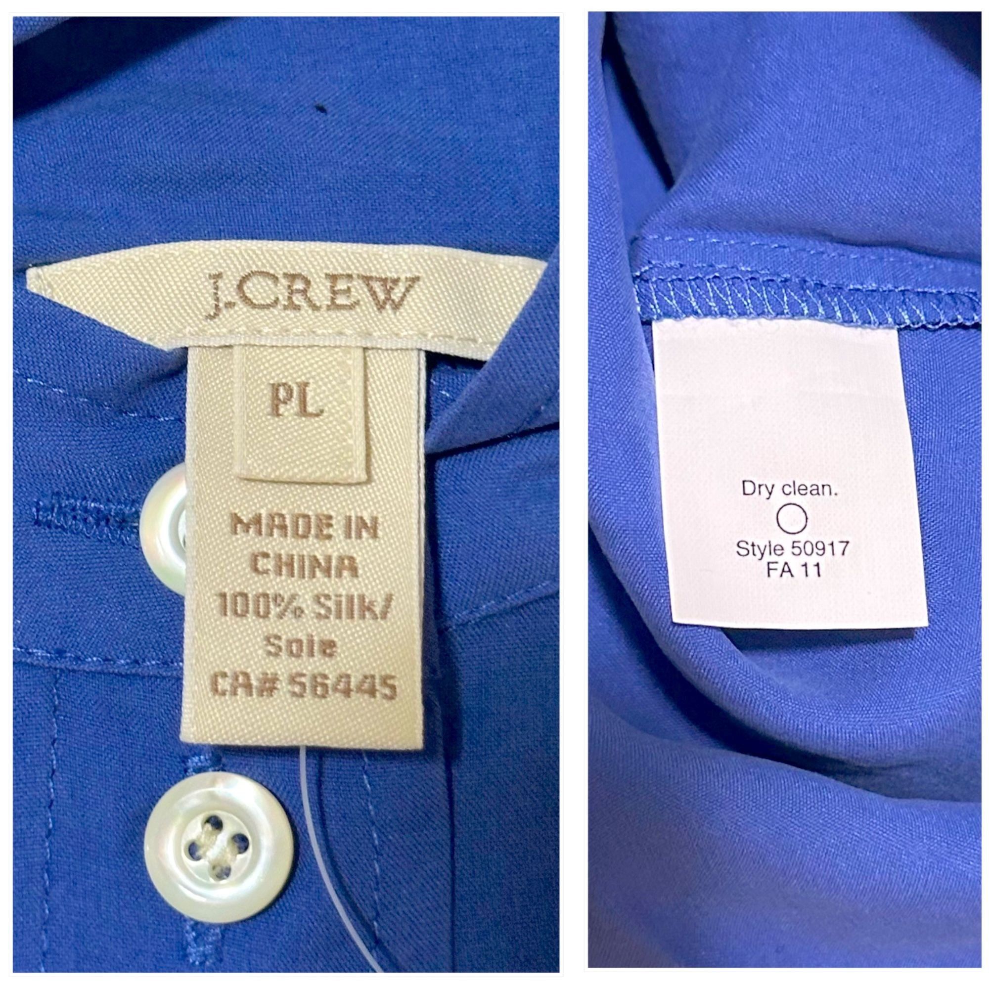 J.Crew J. Crew Blue Silk Long-Sleeve Button-Front Band Collar Shirt Size L / US 10 / IT 46 - 4 Thumbnail
