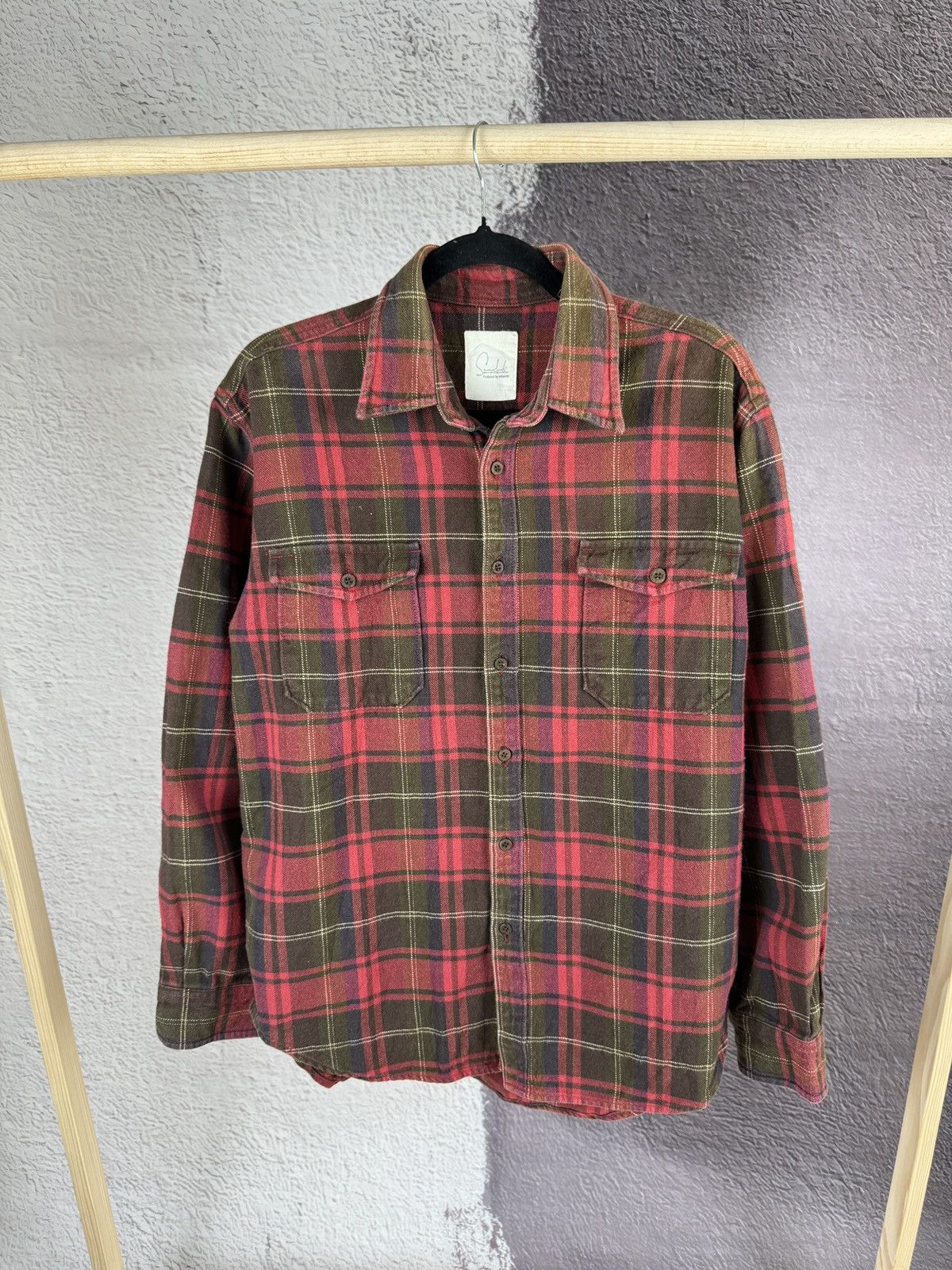 image of Sunny Clouds Pruduced By Felissimo Vintage Flannel Shirt in Red, Men's (Size Medium)