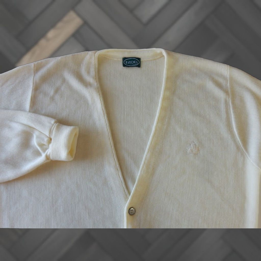 Izod VINTAGE IZOD Men's Cardigan Sweater Size L Ivory Acrylic 90s Classic Mens Size US L / EU 52-54 / 3 - 1 Thumbnail