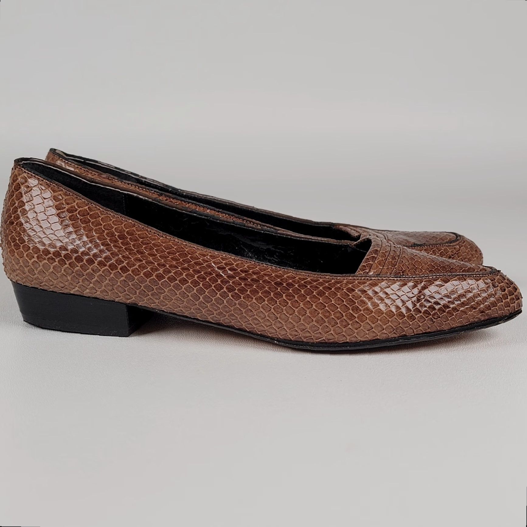 Vintage Cities Brown Snake Leather Dress Shoe Slip-on Heel Women's 5.5 M Pump Block Heel 90s Y2K Leather Brazil Shoes Size M / US 6-8 / IT 42-44 - 5 Thumbnail