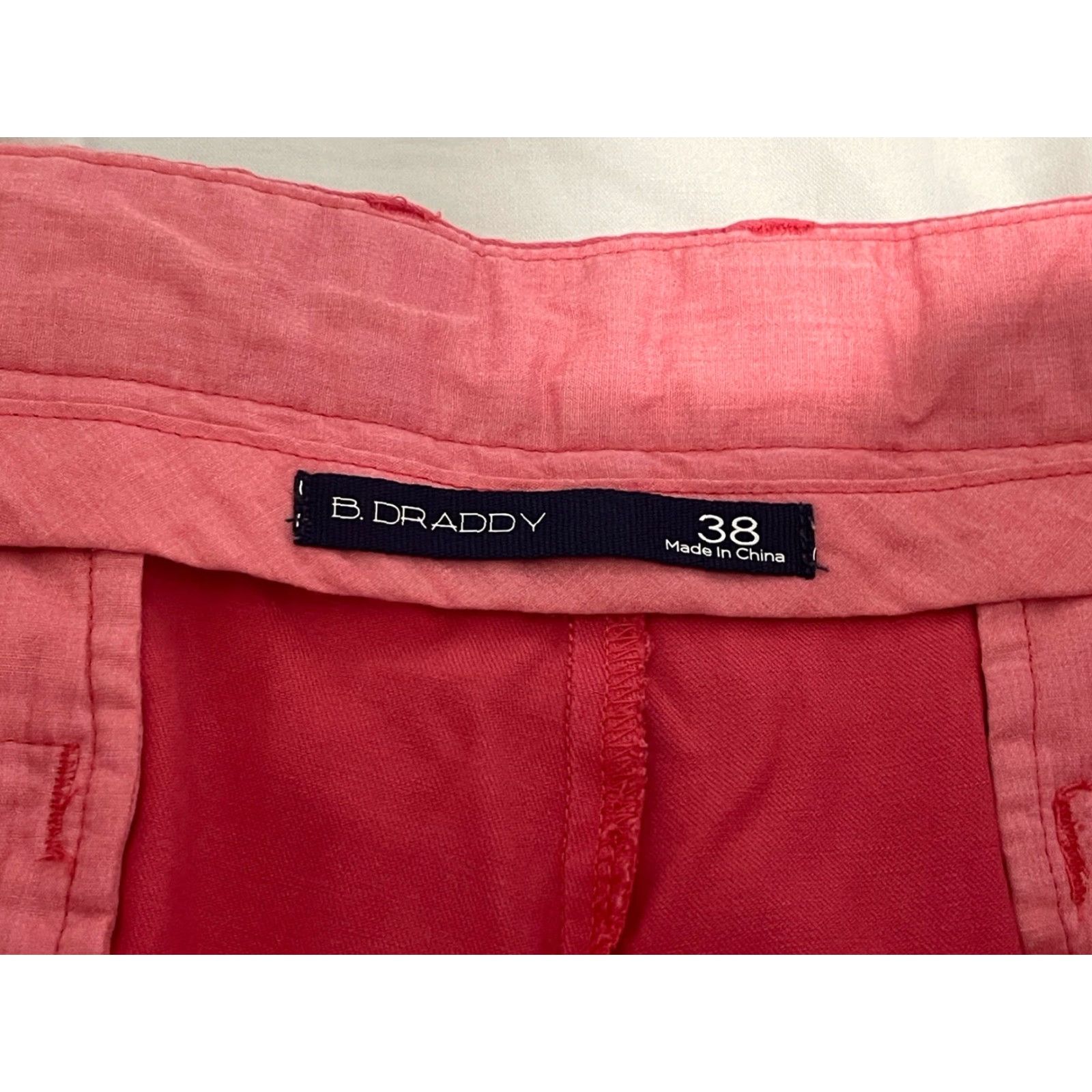Vintage B Draddy Shorts Men 38 Salmon Pink Inseam 9" Flat Front Zip/Button Breathable Cotton Blend Chino Regular Country Theme Mens Size US 38 / EU 54 - 2 Thumbnail