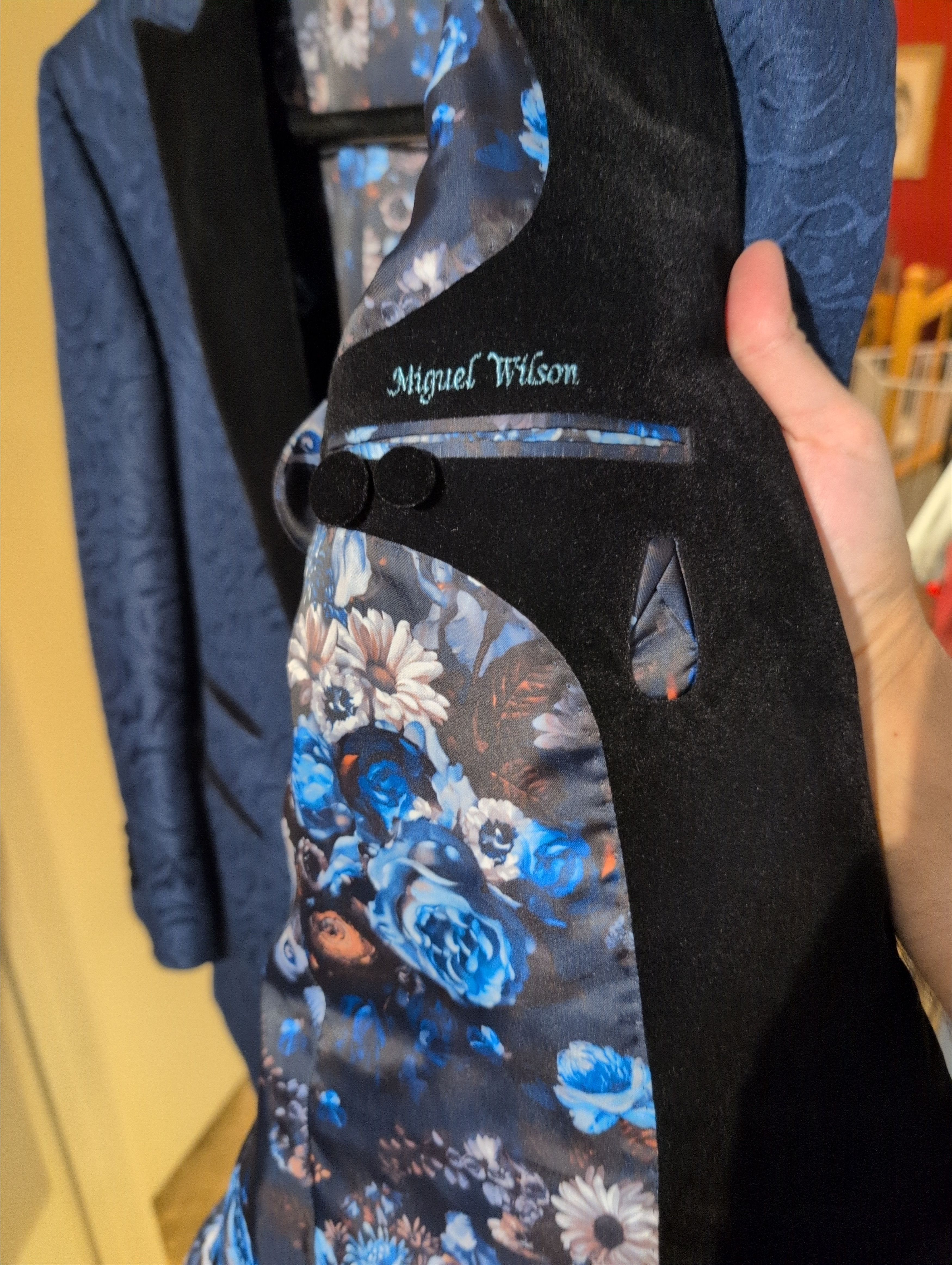 Other Miguel Wilson Blue Rose Pattern Blazer Size 42R - 3 Thumbnail