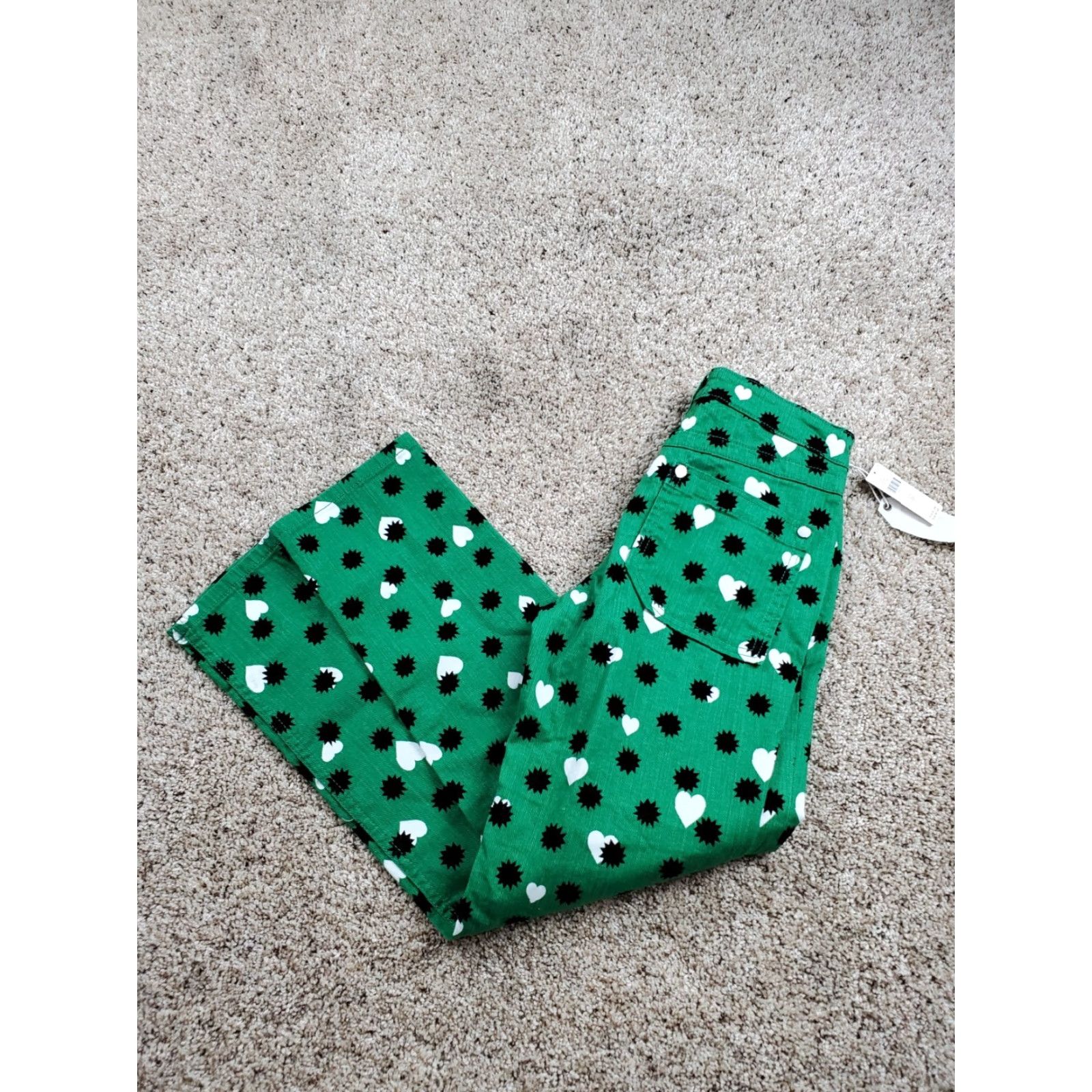 Anthropologie VINTAGE Anthropologie Maeve The Cigarette Slim Jeans Size 26 Green Heart Print Denim NWT Size 26" / US 2 / IT 38 - 2 Thumbnail