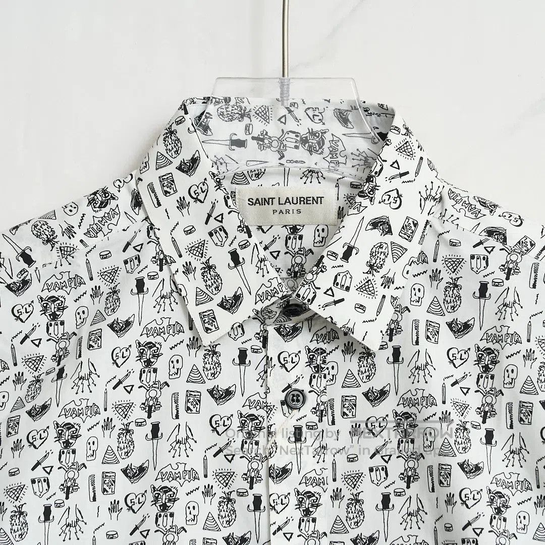 Saint Laurent Paris Saint Laurent Men's Graphic Print Cotton Shirt. Size US M / EU 48-50 / 2 - 2 Thumbnail