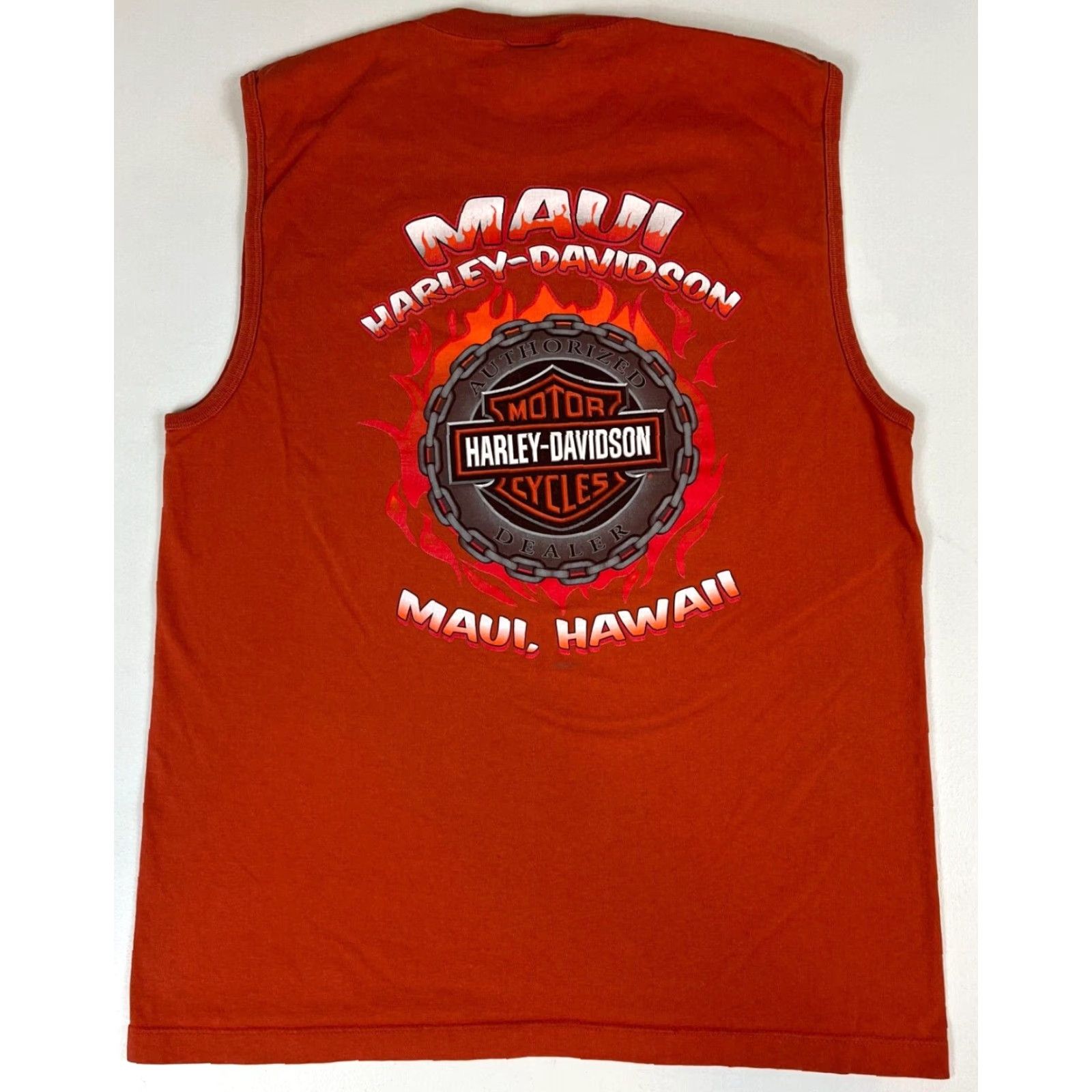 Harley Davidson Vintage Harley-Davidson Maui Hawaii Sleeveless Tee Men L Burnt Orange 2006 Made in USA T-Shirt Crew Neck Motorcycle Double-Sided Mens Size US L / EU 52-54 / 3 - 2 Thumbnail