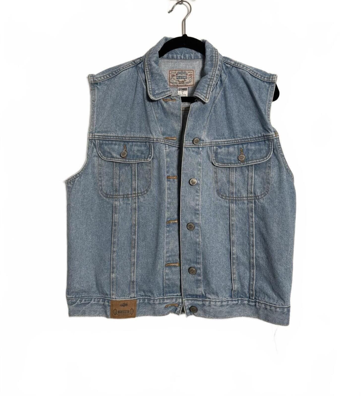 Other Vintage 80s Gitano Light Wash Denim Vest Sleeveless Jacket Size L / US 10 / IT 46 - 2 Thumbnail