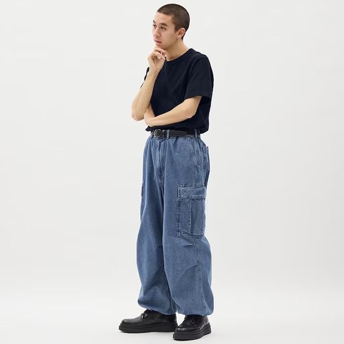 Japanese Brand GU Superwide Cargo Ballon Pants - Blue Jeans Size US 29 - 2 Thumbnail