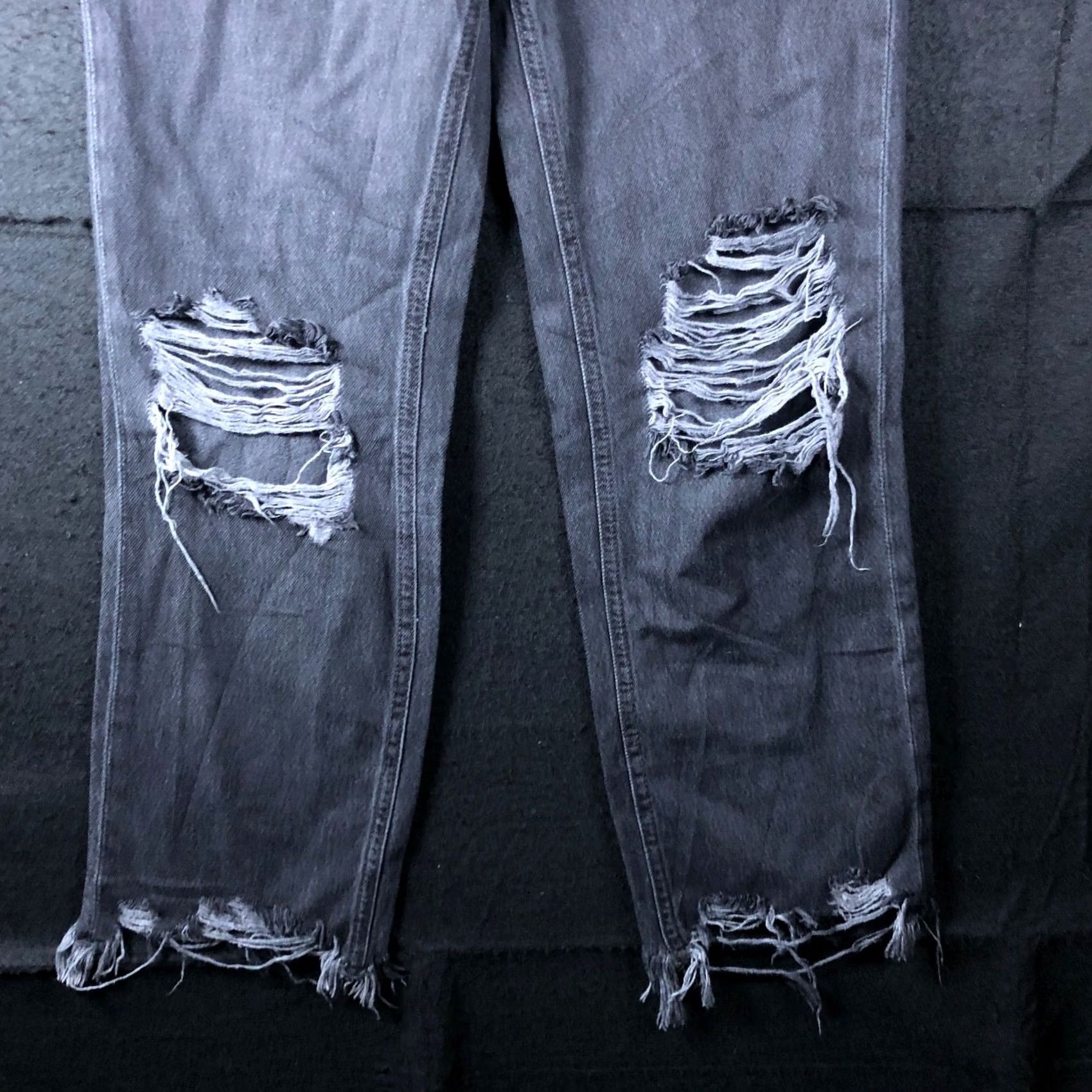 Vintage We The Free People Jeans Black Denim Maggie Mid Rise Distressed 24 Women’s 5-Pocket Design Regular Straight Denim Size 28" / US 6 / IT 42 - 3 Thumbnail