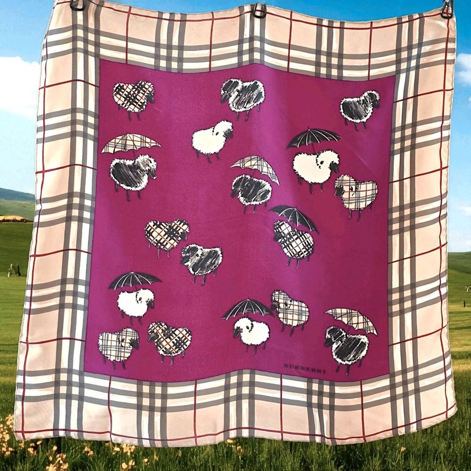 Burberry Burberry Silk Scarf Nova Check‎ Sheep Umbrella Print 18.5" Size ONE SIZE - 11 Thumbnail