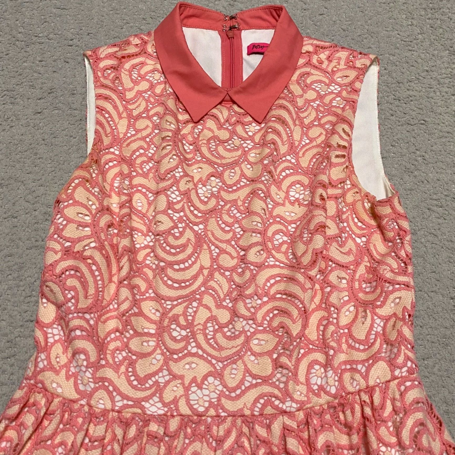 Betsey Johnson Betsey Johnson Dress Womens 2 Pink Geometric Lace Lined Collared Fit Flare Knee Length A-Line Casual Party/Cocktail Vintage No - Wait Size XS / US 0-2 / IT 36-38 - 5 Thumbnail