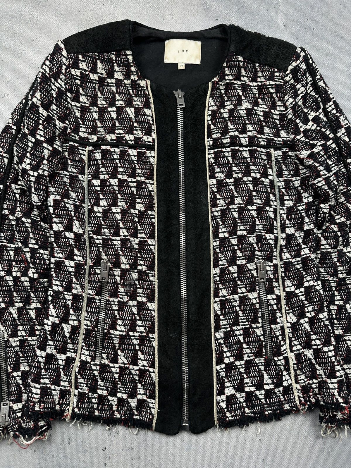 Iro Rare IRO Kamber Tweed Moto Jacket Textured Boucle Leather Size S / US 4 / IT 40 - 17 Thumbnail