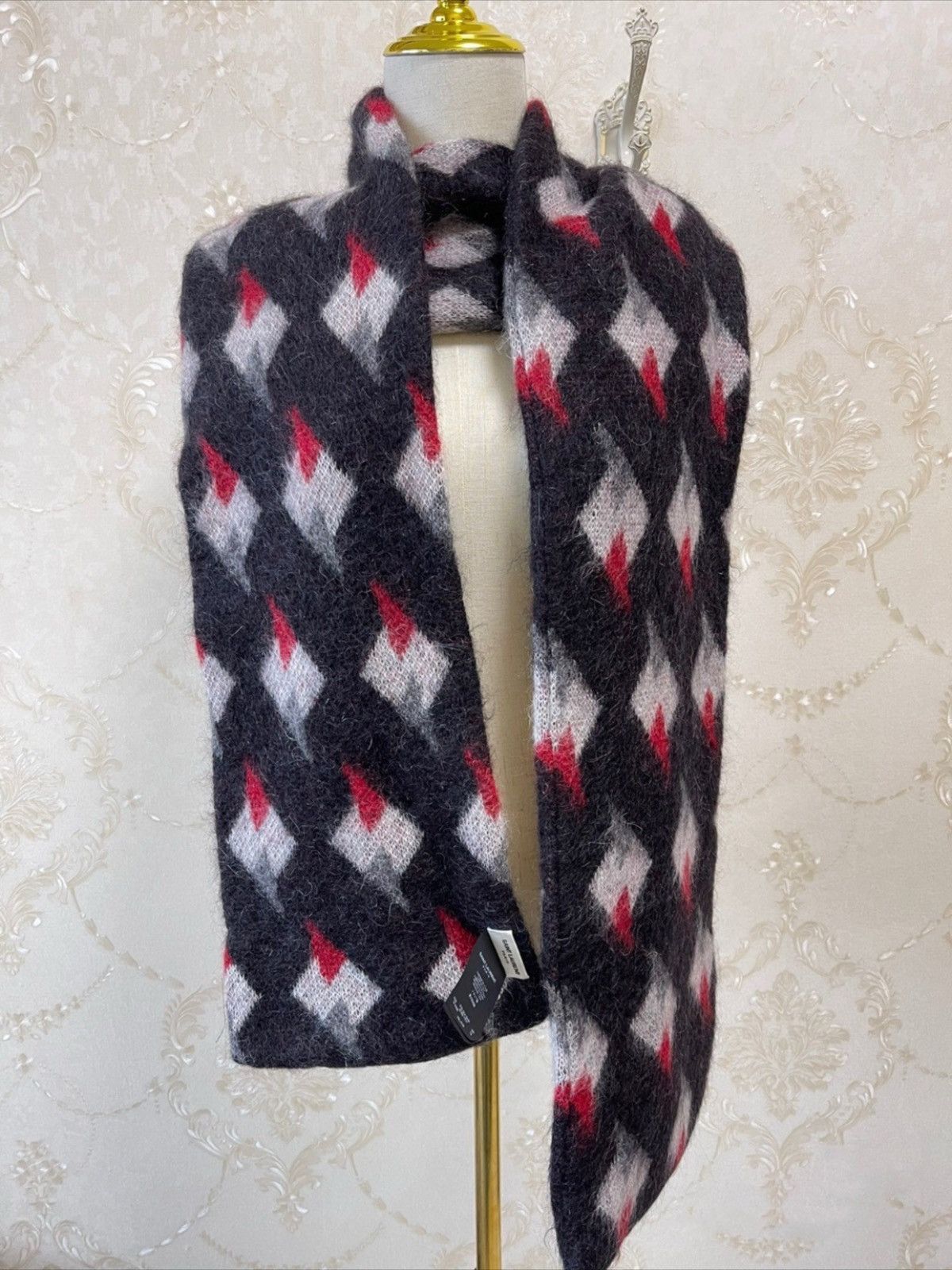 Saint Laurent Paris SAINT LAURENT BlackRed Mohair Neck Scarf Size ONE SIZE - 1 Thumbnail