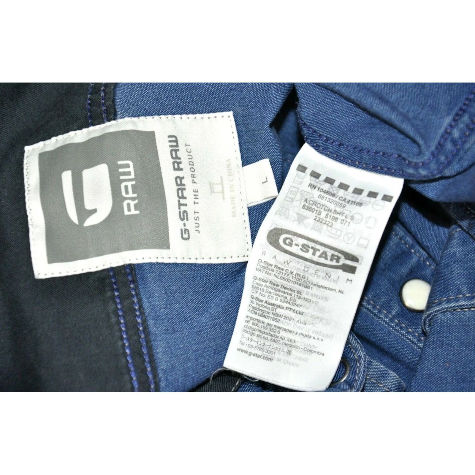 G-Star G-Star Raw A Crotch Shirt Denim Long Sleeve Button-Up L Blue 99% Cotton 1% Elastane Mens Regular Shirt Size US L / EU 52-54 / 3 - 5 Thumbnail