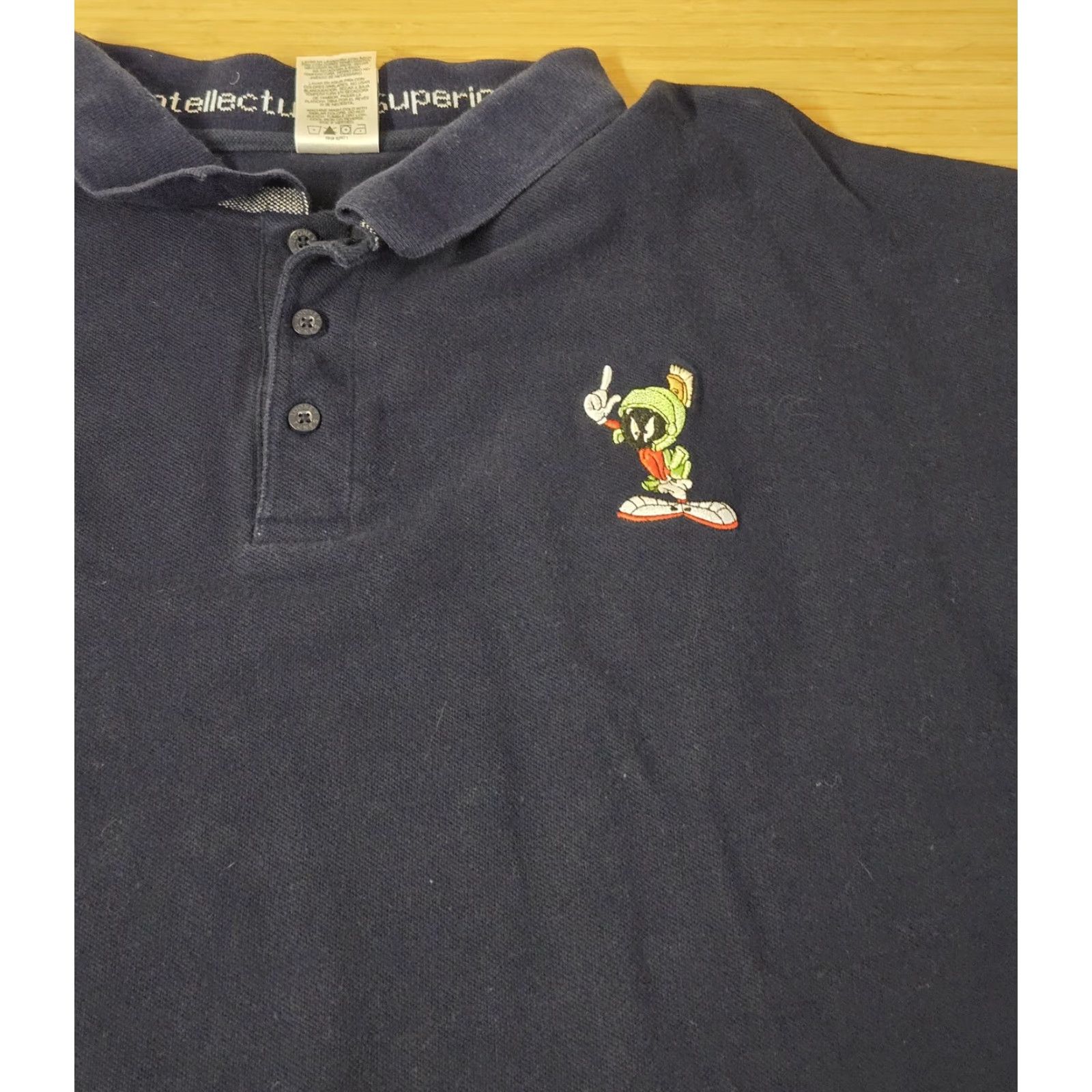 Vintage Marvin the Martian Polo Shirt Mens 2XL Navy Blue Intellectually Superior Looney Tunes Cart Film Union Studio Store Size US XXL / EU 58 / 5 - 2 Thumbnail