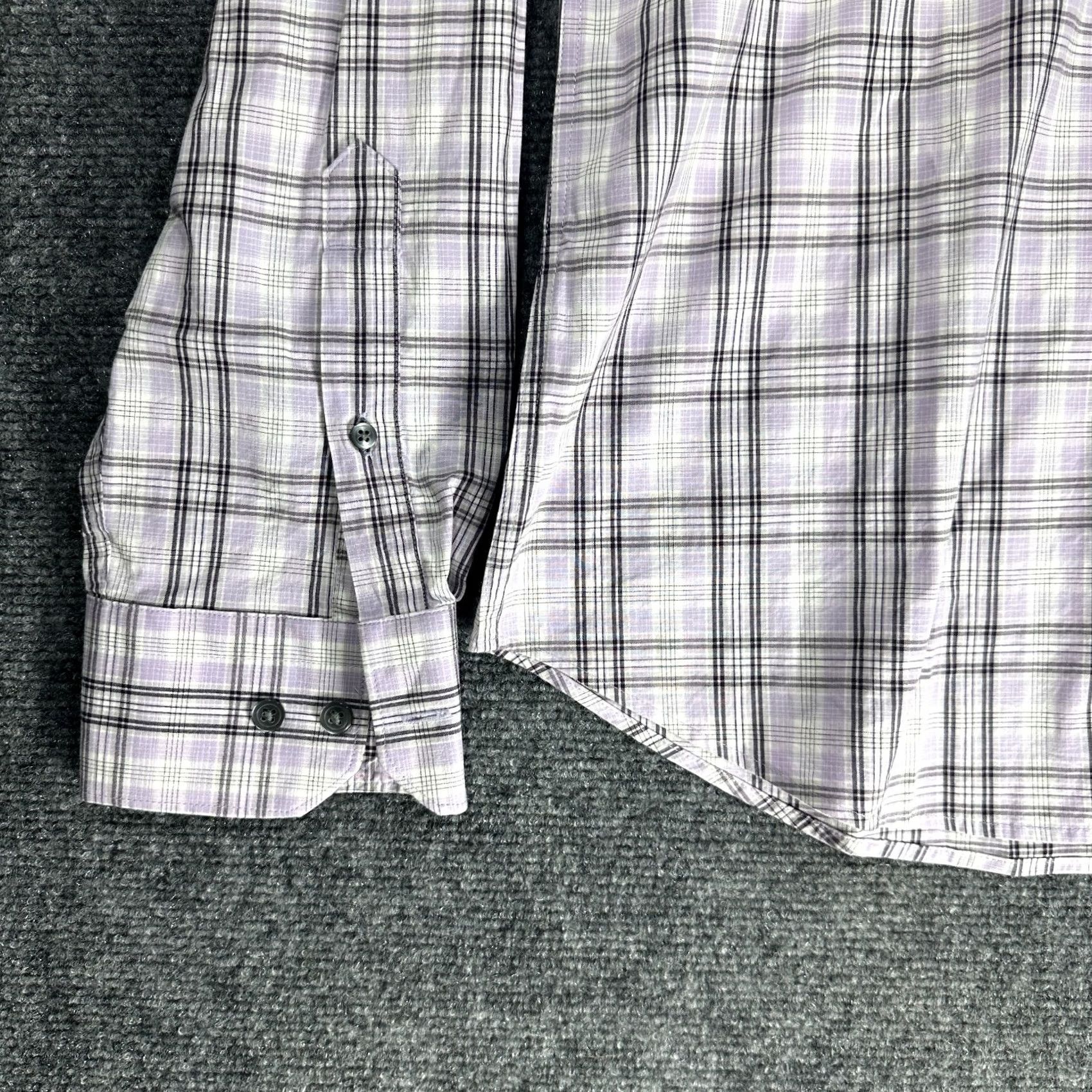 Express Express Shirt Mens Large Fitted Button Up Purple Stretch Plaid Roll Tab Sleeve Size US L / EU 52-54 / 3 - 5 Thumbnail