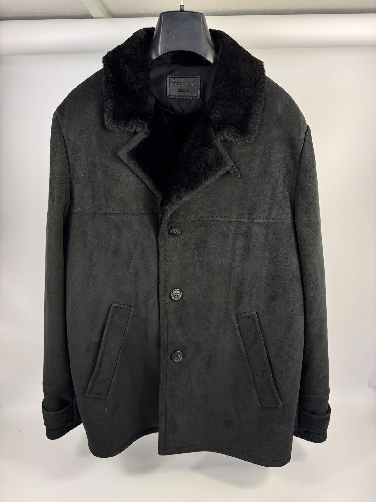 Prada 2 IN 1 SHEARLING /SUEDE AND REMOVABLE GILET CABAN COAT Size US XL / EU 56 / 4 - 1 Thumbnail