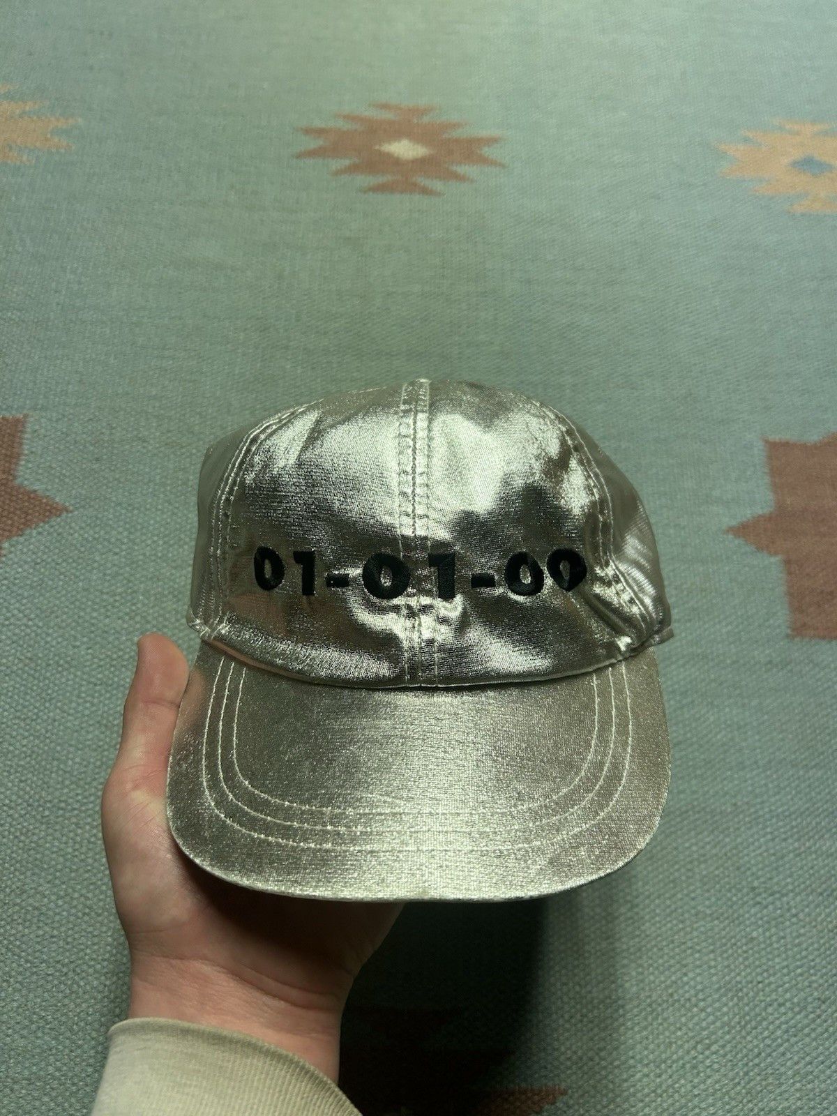 Vintage Vtg baseball hat millennium 2000 metallic silv nylon stretch Size ONE SIZE - 2 Thumbnail