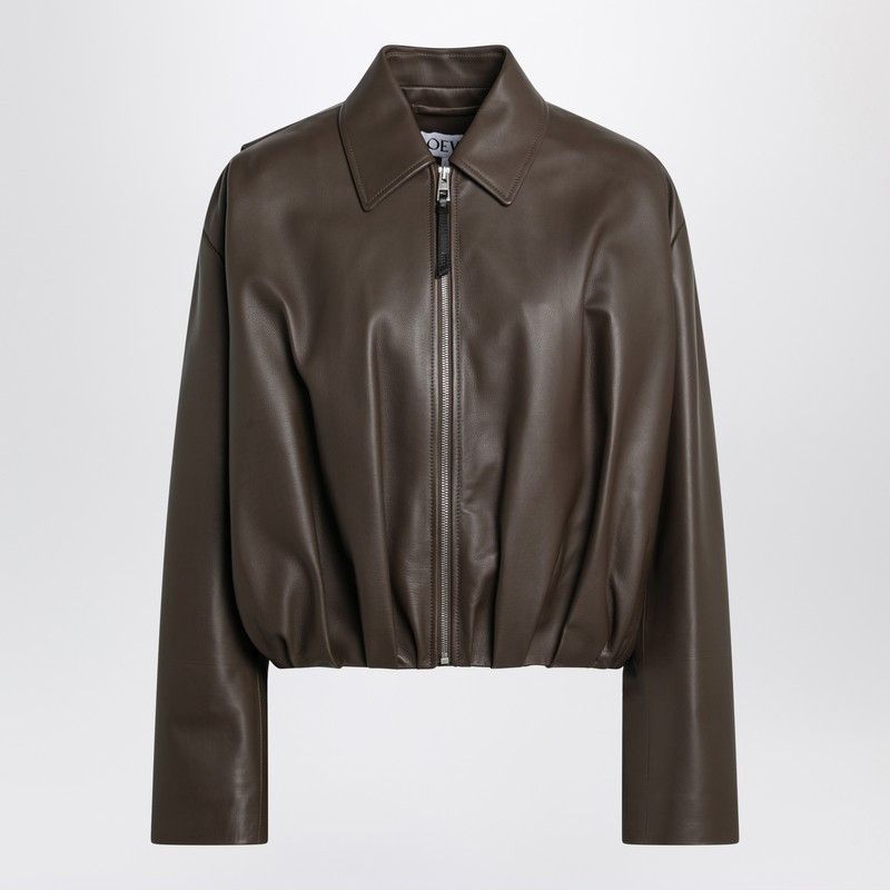 Loewe Dark Green Leather Zip Bomber