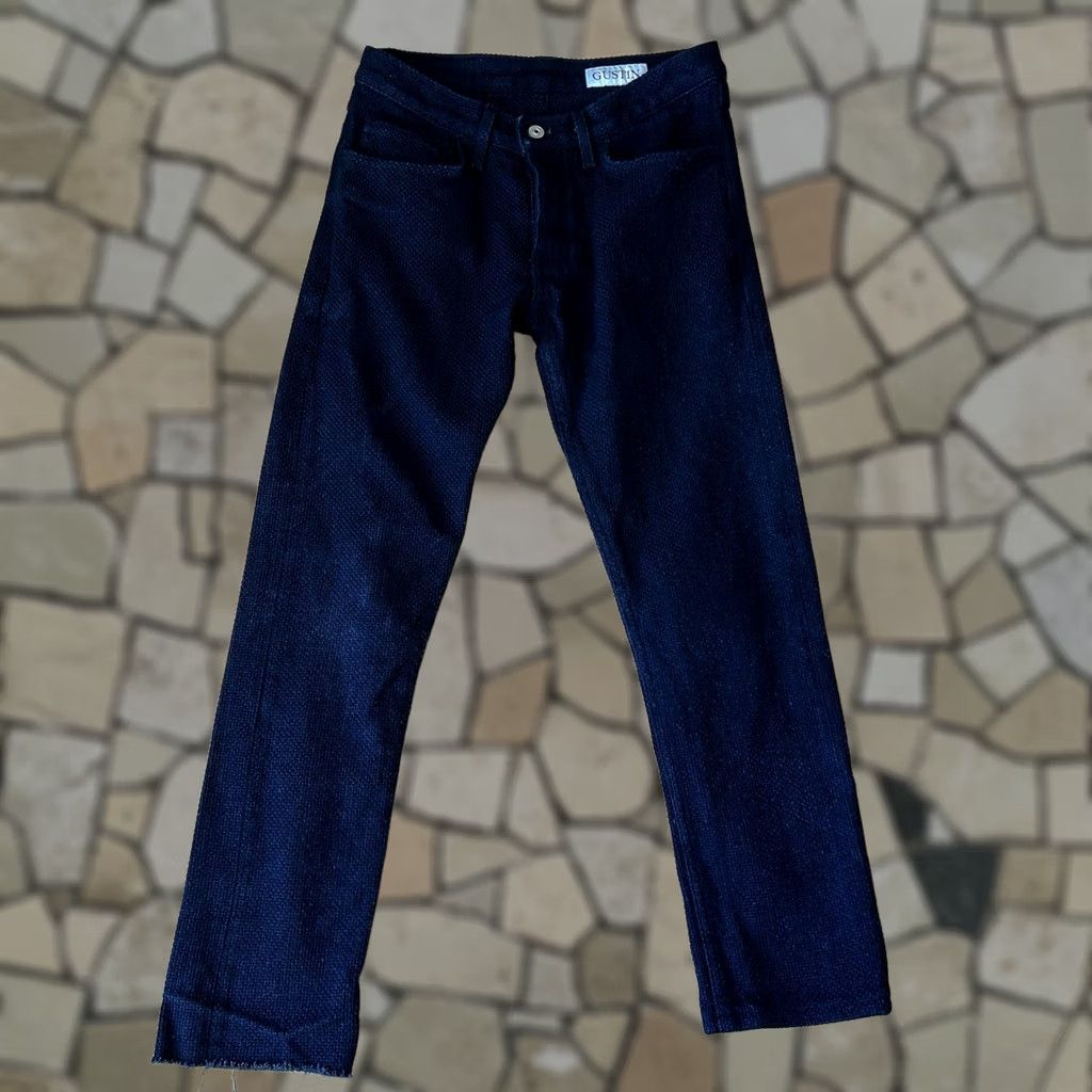 Gustin Gustin #341 Indigo Monster Sashiko 5 Pocket Pants Men 29 Blue Cotton Jean Style Straight Regular 5-Pocket Logo Button Vintage No N/A Size US 29 - 1 Thumbnail