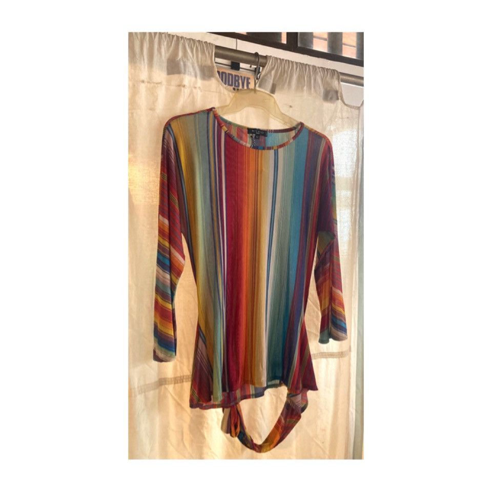 Etro Etro Striped Flared Sleeve Mesh Top w/ Lace Up at Waist Size M / US 6-8 / IT 42-44 - 1 Thumbnail