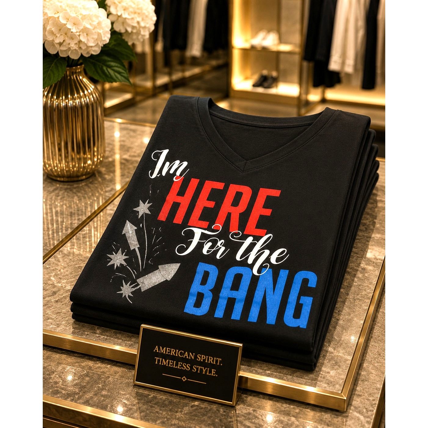 Other I'm Here For the Bang V Neck Tee Shirt 4th of July Black M Size M / US 6-8 / IT 42-44 - 1 Thumbnail