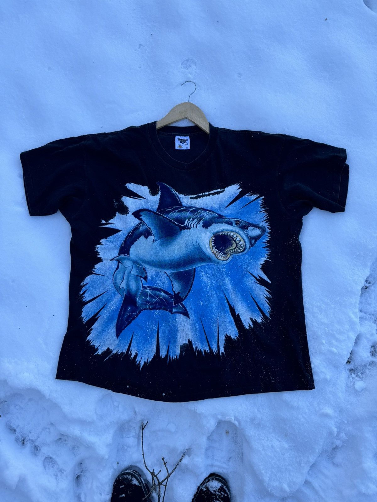 Vintage 1994 Vintage Big Shark Print Black T-Shirt tee XL Size US XL / EU 56 / 4 - 9 Thumbnail
