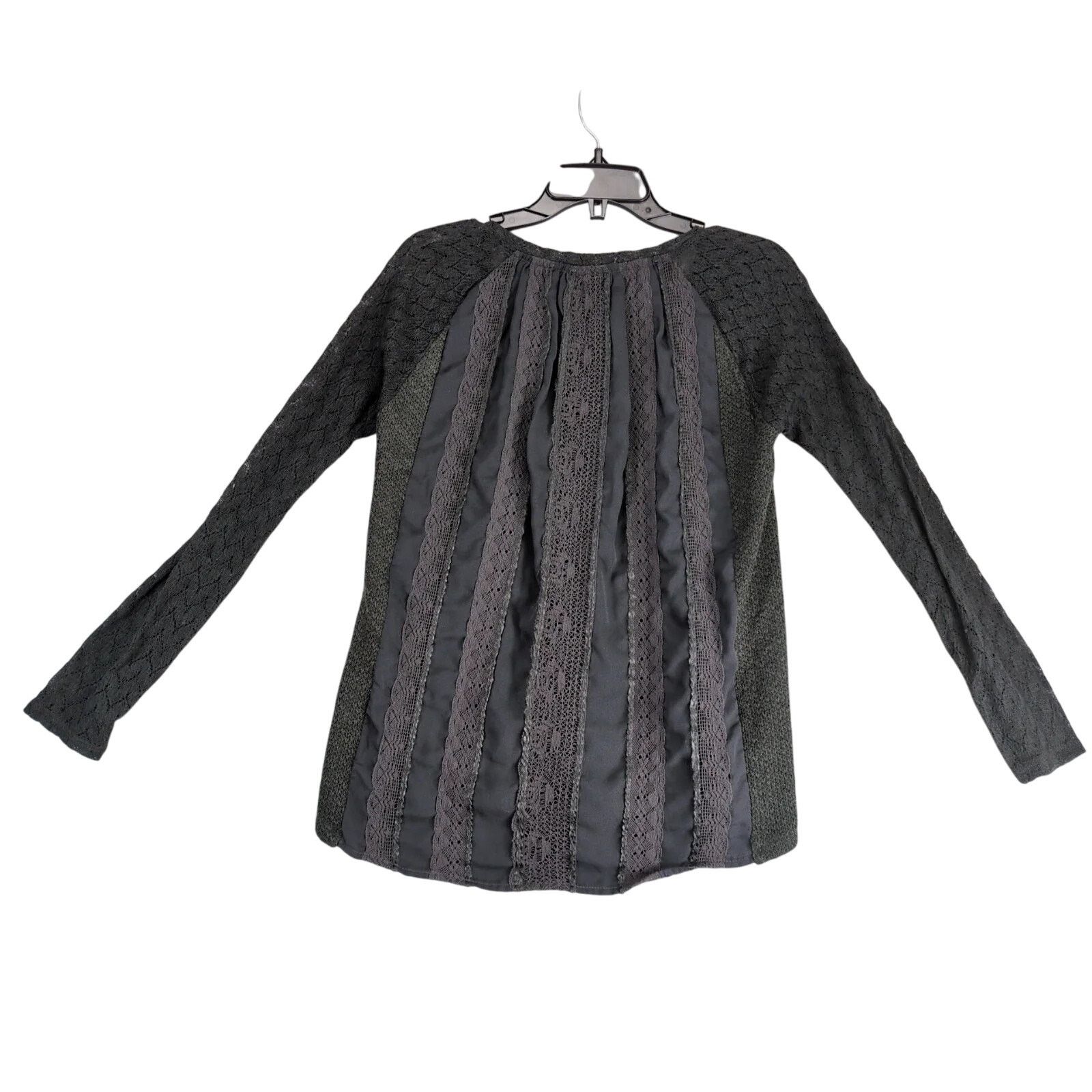 Anthropologie One September Gray Knit Top Women's S Long Lace Sleeves Size S / US 4 / IT 40 - 2 Thumbnail